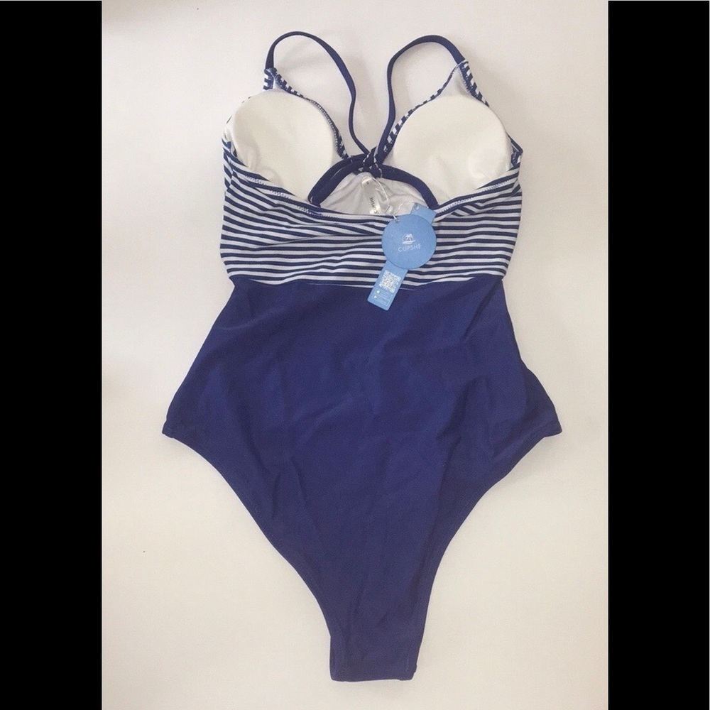 NWT Cupshe One Piece Swimsuit Blue and White - Picture 4 of 6